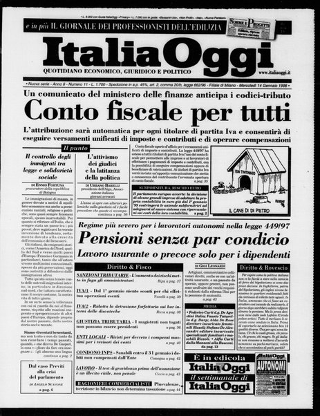 Italia oggi : quotidiano di economia finanza e politica